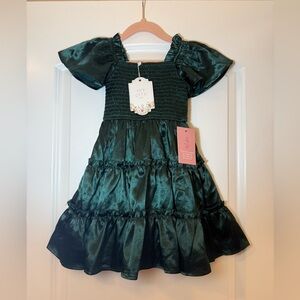Ivy City Mini Ellie Dress in Emerald Satin 2T